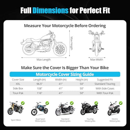 300D Motorcycle Cover Waterproof Outdoor 108 inch Black Silver - size: 108"