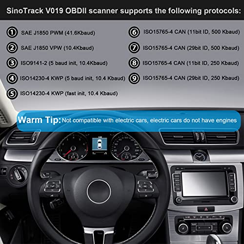 OBD2 Scanner Bluetooth SinoTrack Auto Diagnostic Scan Tool Car Fault Check Engine Light Wireless Car Code Reader for iOS & Android Compatible for All OBDII Protocol Vehicle Bluetooth 4.2