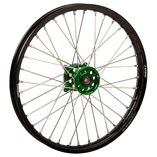Tusk Impact Complete Wheel - Front 21 x 1.60 Black Rim/Silver Spoke/Green Hub Compatible with Kawasaki KX250 20004-2007,2019-2026/KX250F 2004-2018/KX450 2019-2025/KX450F 2009-2015