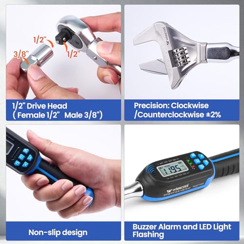 Wisscool Digital Torque Wrench, 5-99.6 ft.lb/6.8-135 N.m - size: Open-End Head/5-99.6 ft.lb