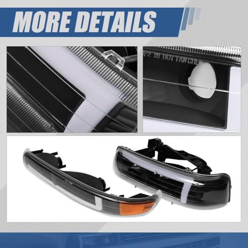 Auto Dynasty 3D LED DRL Headlights Assembly with Bumper Lamps Compatible with 99-06 Chevy Silverado Suburban 1500 2500 HD 3500 Tahoe, Pack of 4, Driver and Passenger Side, Black Amber - color: Black / Amber, size: LED Light Bar Style (Ver.3)