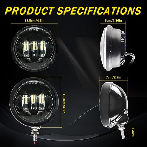 SKTYANTS 4.5 Inch Fog Light Auxiliary Spot Passing Light Lamp with 4.5 Inch Housing Bucket Bracket Mount Compatible with Touring Electra Glide (Black) - color: Black