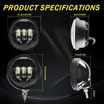 SKTYANTS 4.5 Inch Fog Light Auxiliary Spot Passing Light Lamp with 4.5 Inch Housing Bucket Bracket Mount Compatible with Touring Electra Glide (Black) - color: Black