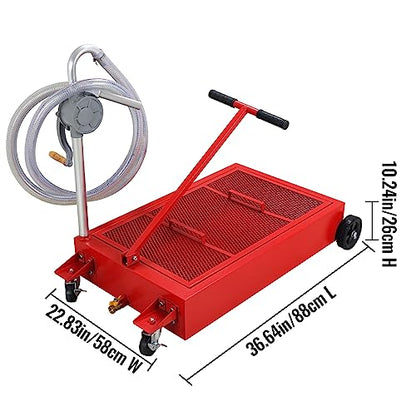 20 Gallon Oil Drain Pan Low Profile Oil Drain Tank Large Capacity Oil Change Pan with Foldable Hand, Pump, Hose, Swivel Casters Wheels Fit for Car, SUV, Trucks Oil Change Red - color: Red, size: 20 Gallon Manual Pump