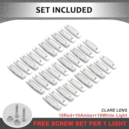 30 Pcs 12V DC 6.4 Inch Clear Lens 10 Amber + 10 Red + 10 White 12 LED Clearance Lamps w/Chrome Sealed Flush Mount Side Maker Light Heavy Duty Truck Caravan RV Trailer Lorry - color: Clear/Amber+Red+White Pack of 30
