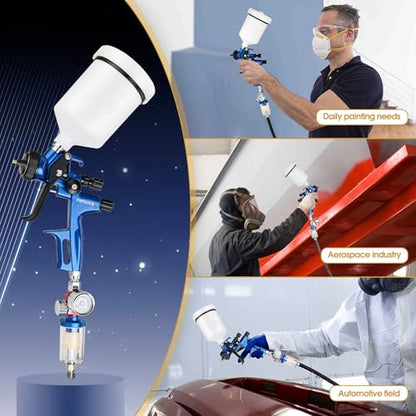 HVLP Air Spray Gun Kit 1.3mm, Professional Automotive Paint Sprayer - color: Blue, size: 1.3mm