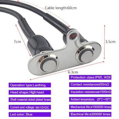 Gebildet 2pcs Universal Latching Stainless Steel Blue LED Motorcycle Switch 5A/12V ON-OFF Handlebar Adjustable Mount Waterproof Switches Button - color: Blue LED-Latching*2