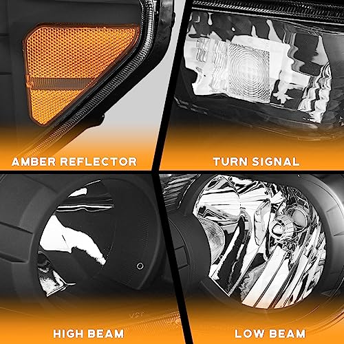 WEELMOTO Headlights for 07-13 Toyota Tundra, Fits Models W/O Level Adjuster - color: Clear Lens I Black Housing I Amber Reflector