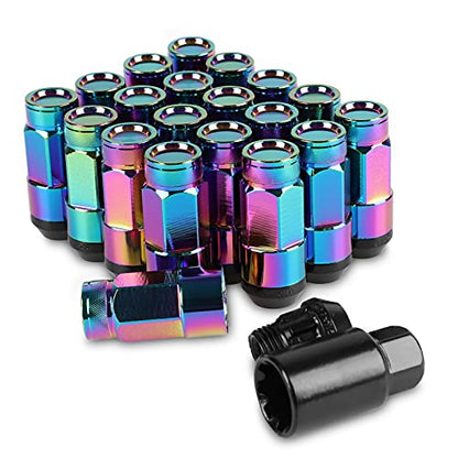 20PCS Closed End Lug Nuts M12X1.5 Wheel Rims Lug Nuts +Socket (Neo Chrome) - color: Neo Chrome