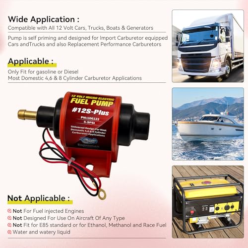 Universal 12 Volt Electric Fuel Pump 5-9 PSI, 35GPH, Super 12S Plus for Gasoline Diesel Engines - color: 5-9PSI 35 GPH for Gasoline