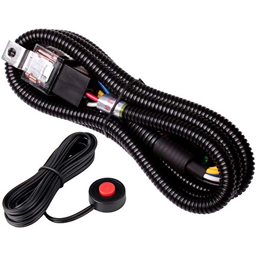 FARBIN 12V Car Horn Relay Wiring Harness Kit and Push Button with Wire - color: Wiring harness+red spot button, size: 12V