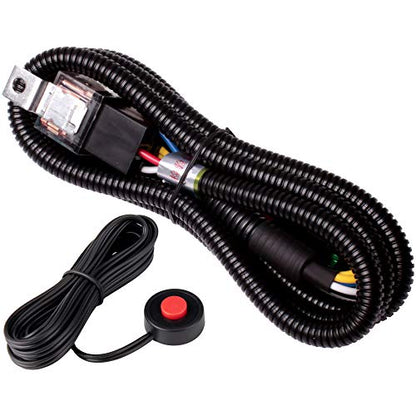 FARBIN 12V Car Horn Relay Wiring Harness Kit and Push Button with Wire - color: Wiring harness+red spot button, size: 12V