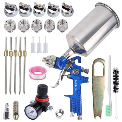 HVLP Spray Gun 1.4/1.7/2.0/2.5/3.0mm Kit with 1000cc Aluminum Cup - color: blue