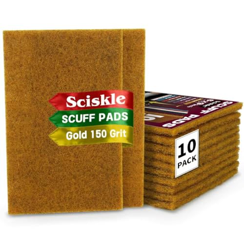 6" x 9" Gold Coarse Scuff Pads, 10 Pack – Non-Woven Hand Pads for Aggressive Cleaning, Scuffing, Scouring, Sanding, Rust & Paint Removal – Reusable Aluminum Oxide Abrasive Pads - color: Gold