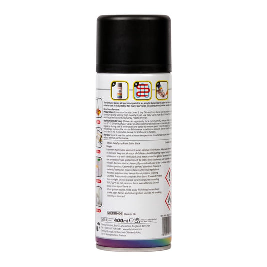 Tetrion Easy Spray Paint – Satin Black 400ml - All-Purpose Fast Drying Acrylic Spray for Wood, Metal, Plastic, Ceramic & More, Smooth Base Coat - Indoor & Outdoor Use, 13.5 Oz - color: Black (Satin), size: 13.5 Ounce (Pack of 1)