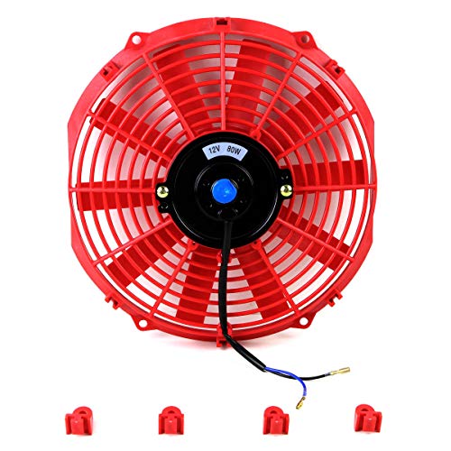 Auto Dynasty 2Pc 12" Universal 12V Electric Radiator Cooling Fan Kit, Red - color: Red, size: 12 Inch No Thermostat Wiring Switch Relay Kit