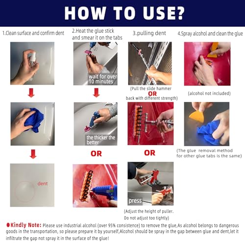 Auto Body Dent Puller Kit for Dent Removal with Red Dent Lifter,T-Bar,Slide Hammer,Bridge Puller and More for Paintless Dent Removal Kit (104pcs-with dent Light)