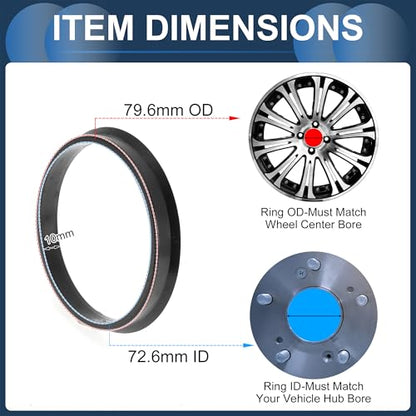 79.6mm to 72.6mm Car Wheel Hub Centric Rings Black Polycarbonate Wheels Center Shaft Shock Absorbing Hubrings 4 Pcs