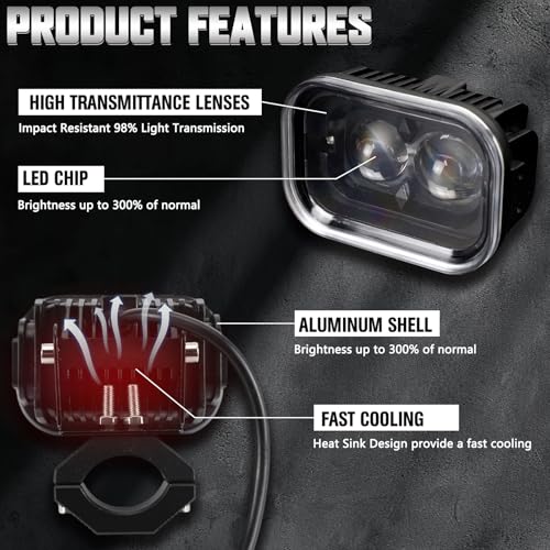 4 Inch Universal LED Motorcycle Headlight, Square Running Lights with DRL Halo Hi/Low Beam Driving Light Work Lights for Motorcycle, ATV and E-Bike (1 Pcs)