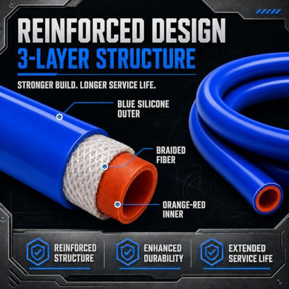 1" ID x 5 FT Silicone Heater Hose, 3-Layer Reinforced, Blue