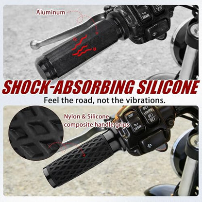 Black 1" Silicone Cable Throttle Grips with End Cap for Harley - color: Black