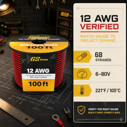 GS Power 12 Gauge Wire Automotive - 200ft CCA Primary Bonded Wire - size: 12 Gauge-100 ft-Bonded