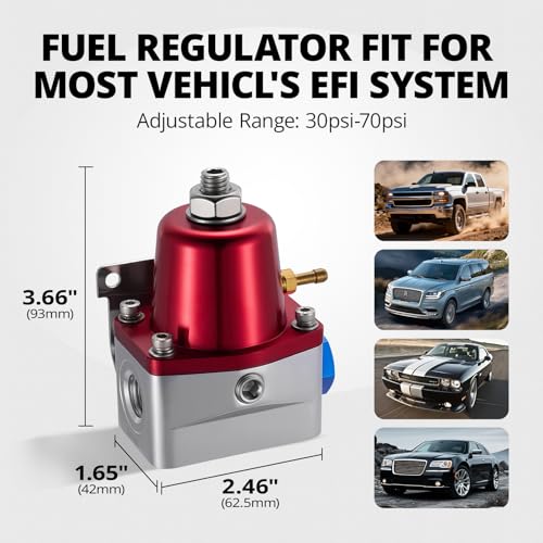 EVIL ENERGY Fuel Pressure Regulator 6AN EFI Bypass Return Adjustable (30-70PSI), Silver - color: Silver
