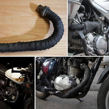 Exhaust Heat Wrap Roll for Motorcycle, 2 Inch x 50 Ft, Black Fiberglass Heat Shield Tape with Stainless Ties