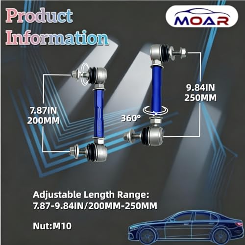 MOAR 7.87-9.84' M10 Adjustable Front Suspension Sway Stabilizer Bar End Link Kit 2 PCS Left & Right For Reduced Body Roll 360° Swivel With Length And Angle Maintenance Vehicle X202510 - color: X202510