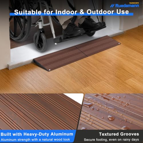 Ruedamann 2" Rise 2200 LBS Load Capacity Aluminum Modular Threshold Ramp - color: Dark Wood Look, size: 2'' Rise