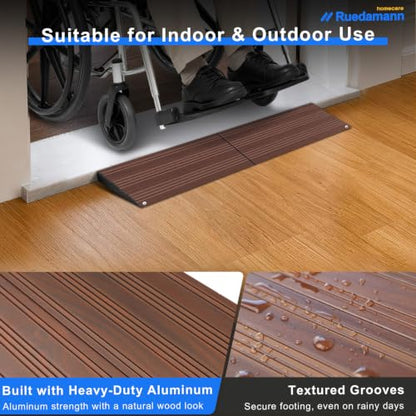 Ruedamann 2" Rise 2200 LBS Load Capacity Aluminum Modular Threshold Ramp - color: Dark Wood Look, size: 2'' Rise