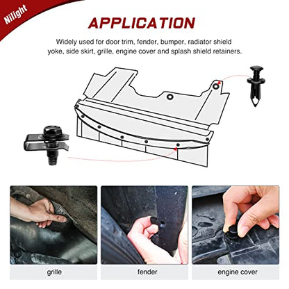 Nilight 70PCS Engine Under Cover Splash Shield Guard Body Bolts - color: 70Pcs Extruded U-nuts