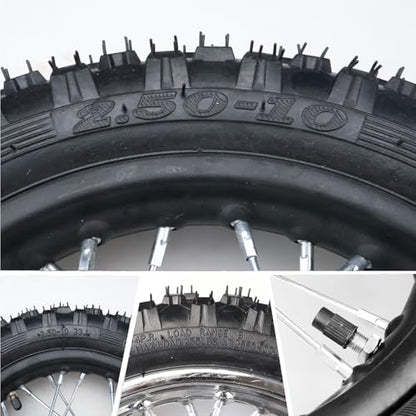 2.5-10 10 Inch Rear Wheel Tire and Rim 12mm Bearing 1.4 x 10 And Drum Brake With 420 37T Sprocket for 50/70/ 90/110cc BBR50 DRZ70 TTR50 DRZ50 CRF50 PW50 TTR50 Chinese SSR Dirt Pit Bike ATVs
