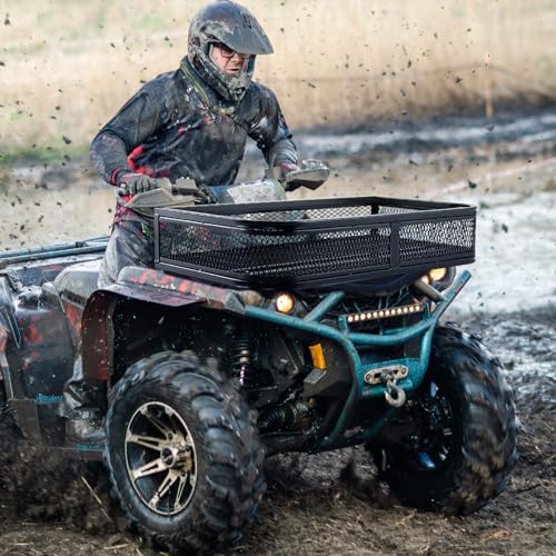 ATV Front Cargo Basket, Universal Cargo Storage Rack with Mesh Design & Steel Construction, ATV Rack Storage Basket Heavy-Duty Detachable Luggage Carrier - size: Front Cargo Carrier