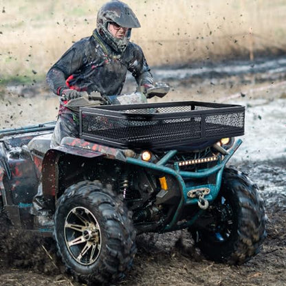 ATV Front Cargo Basket, Universal Cargo Storage Rack with Mesh Design & Steel Construction, ATV Rack Storage Basket Heavy-Duty Detachable Luggage Carrier - size: Front Cargo Carrier