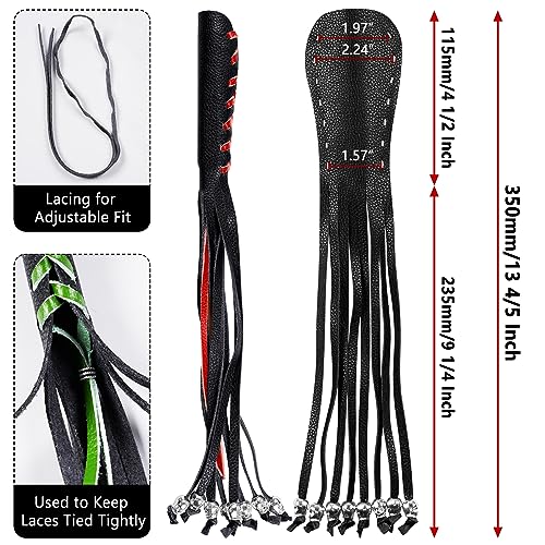 2 PCS Faux Leather Motorcycle Lever Covers With Fringes, Brake Clutch Grip Tassels, Handlebar Handle Grip Covers, Fringed Wraps With Skulls - color: Black & Red Laces*1 & Black Laces*1