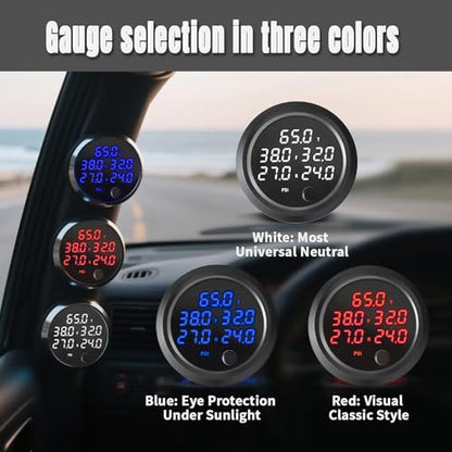 12V Air Management featuring 8-Valve Air Ride Suspension Manifold, with 16.5FT switch Wired Remote Controller and Five-Way White Display Air Pressure Gauges - color: White