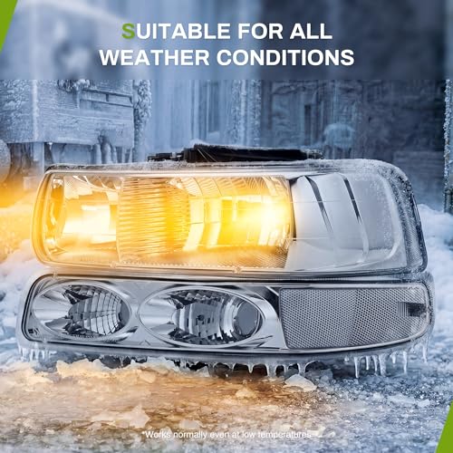 AUTOSAVER88 Headlights Compatible with 1999-2002 Silverado Chrome Housing - color: Chrome Clear