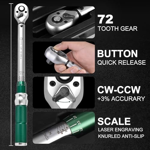 3/8" Drive 1Pc Click Torque Wrench Set, 7.38-44.25 ft.lb / 10-60 Nm - size: 3/8″ 1PC