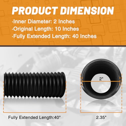 2 Inch Cold Air Intake Pipe: Universal Flexible Duct with Length from 10" to 40" for Customize Air Intake System Hose Tube - color: Black, size: 2"
