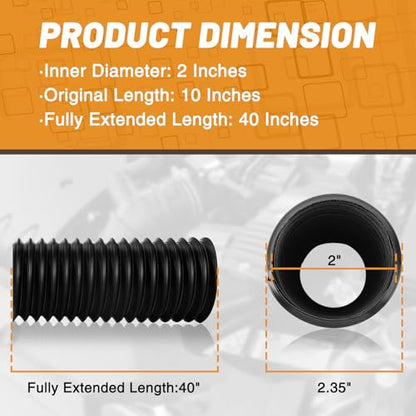 2 Inch Cold Air Intake Pipe: Universal Flexible Duct with Length from 10" to 40" for Customize Air Intake System Hose Tube - color: Black, size: 2"