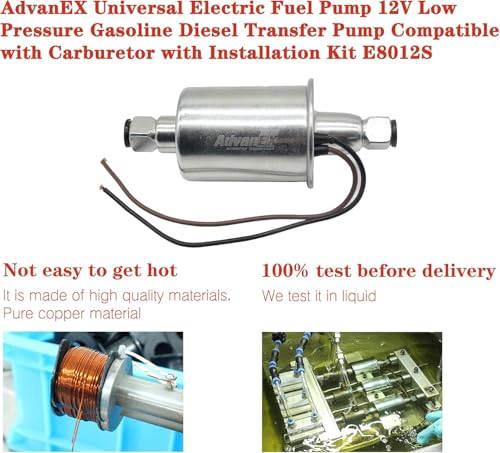 Universal Electric Fuel Pump 12V Low Pressure Gasoline Diesel Transfer Pump for Carburetor with Installation Kit E8012S - size: E8012S(5-9 PSI)