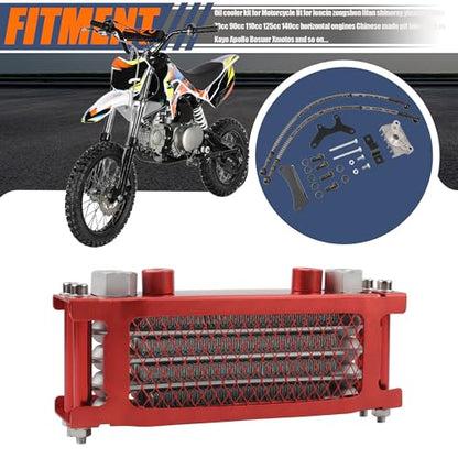 Motorcycle Oil Cooler,Engine Cooling Radiator Compatible with 50cc 70cc 90cc 110cc 125cc 140cc ATV Go Kart Off Road-Red - color: Red
