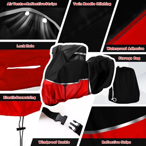 420D Waterproof Motorcycle Cover for Touring Models with Side Top Box - size: Touring Limited with Trunk