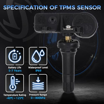 Sorghum Tire Pressure Monitoring System - Pre-Programmed TPMS Sensors 433MHz Compatible with 2008-2021 Jeep Dodge Chrysler Ram Fiat Alfa Romeo Replace# 56029398AA 56029398AB Set of 4 - color: Matte Black-56029398AB