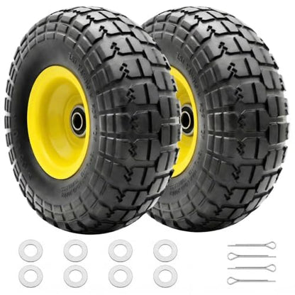 10-Inch Solid Dolly Tire Wheels (2-Pack) - 4.10/3.50-4" Tire and Wheel Flat Free with 5/8" Bearings, 2.1" Offset Hub for Hand Truck, Wheelbarrow, Dolly, Hand Carts - color: 2 PACK, size: 10"-4.10/3.50-4"
