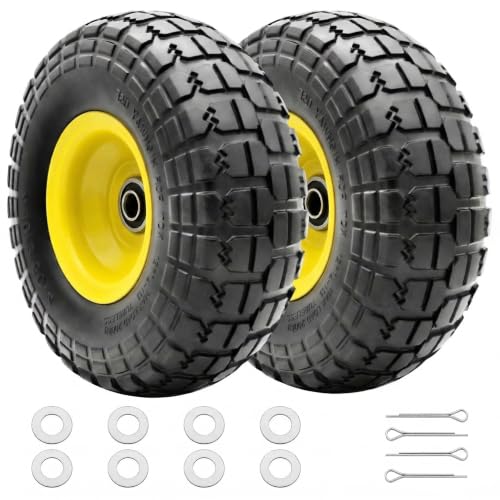10-Inch Solid Dolly Tire Wheels (2-Pack) - 4.10/3.50-4" Tire and Wheel Flat Free with 5/8" Bearings, 2.1" Offset Hub for Hand Truck, Wheelbarrow, Dolly, Hand Carts - color: 2 PACK, size: 10"-4.10/3.50-4"