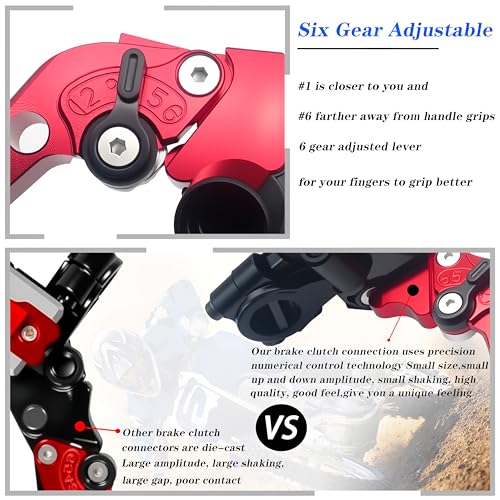 Universal Motorcycle 7/8" 22mm Handlebar Brake Master Cylinder Clutch Lever CNC Left & Right Set Compatible with Honda Kawasaki Suzuki Yamaha（ Piston Diameter 12.7mm (Red) - color: Red