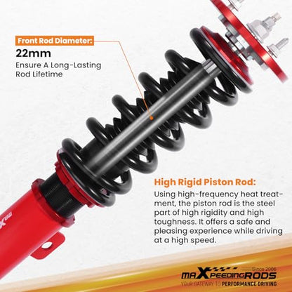 maXpeedingrods Front Coilovers for Dodge Challenger/Charger RWD 2011-2022, for Chrysler 300 RWD 2011-2022, 24 Levels Damper Adjustable Coilovers Suspension Kit, Height Adjustable Lowering Kit Red