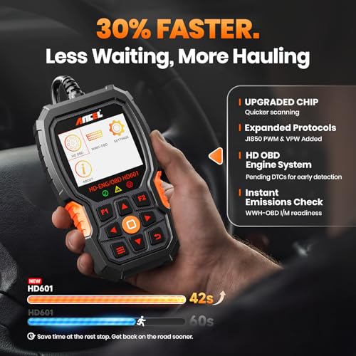 ANCEL New HD601 Heavy Duty Truck Scanner, Diesel Full System Diagnostic Scan Tool Fits for Cummins, Detroit, Volvo, Paccar & Caterpillar, 2 in 1 HDOBD & OBD2 Code Reader for Commercial Vehicles & Cars - color: orange